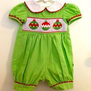 Christmas 6 month girls smocked bubble outfit.